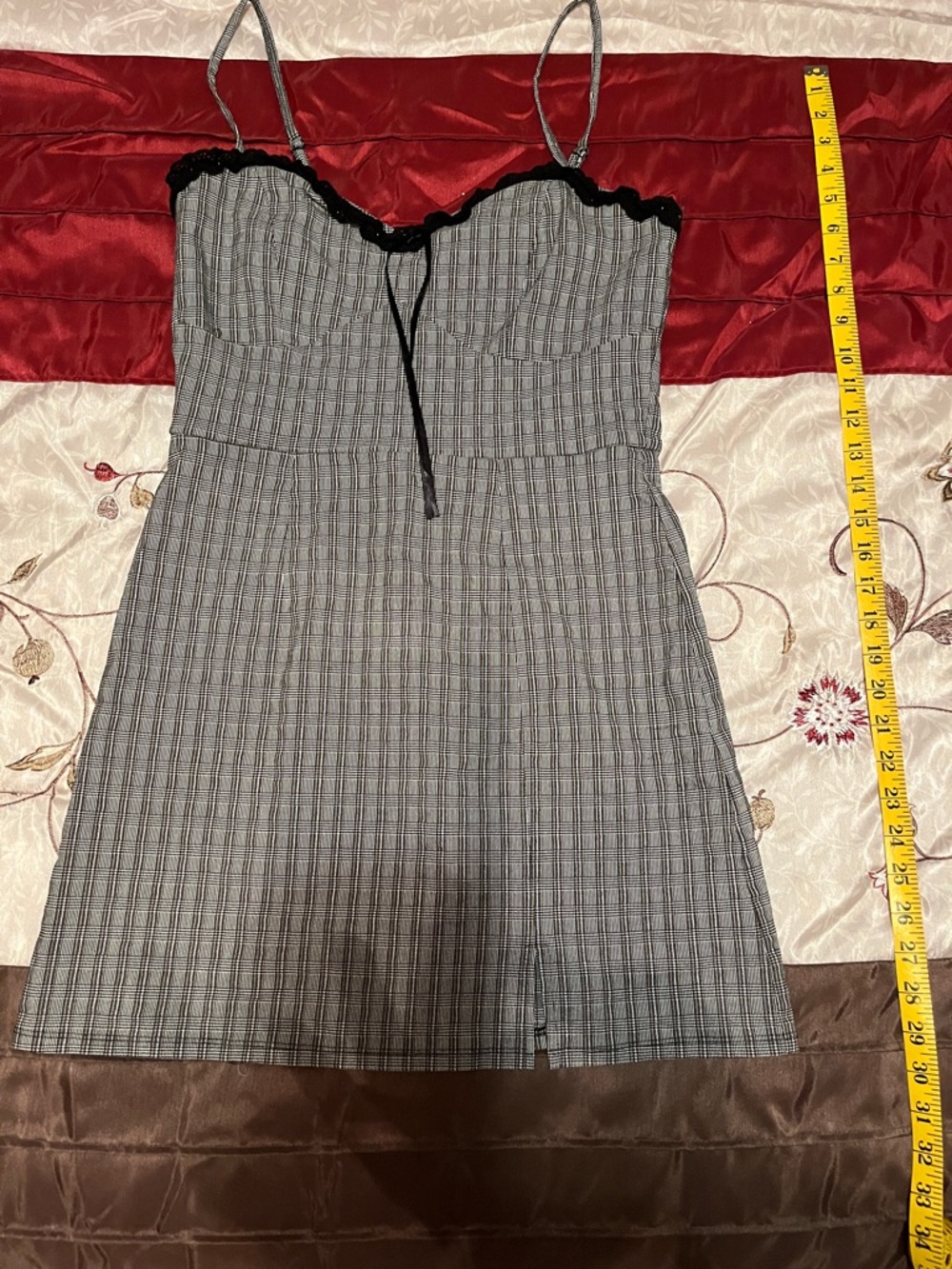 Plaid Mini Sundress with Spaghetti Straps - Gray